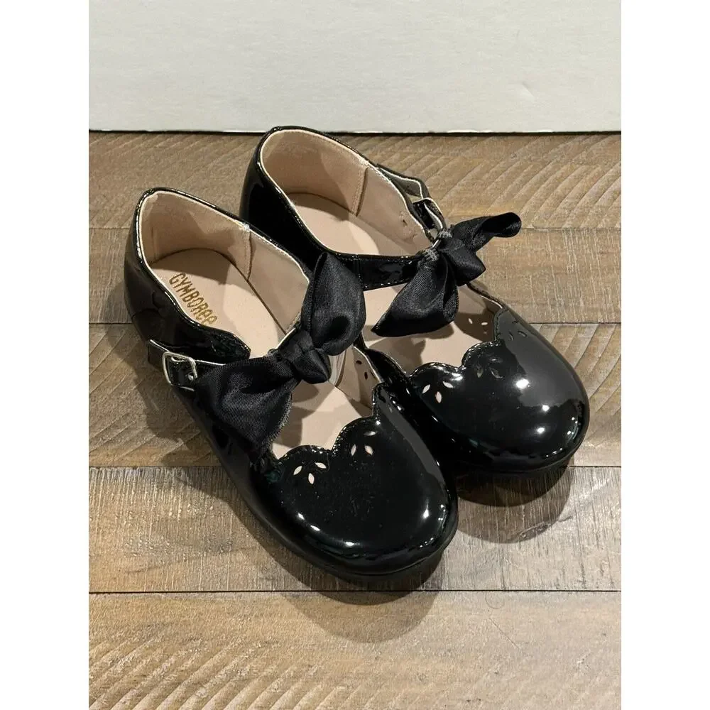 Gymboree Girls Black Patent Ballet Flats w/ Removable Bow- Size 13